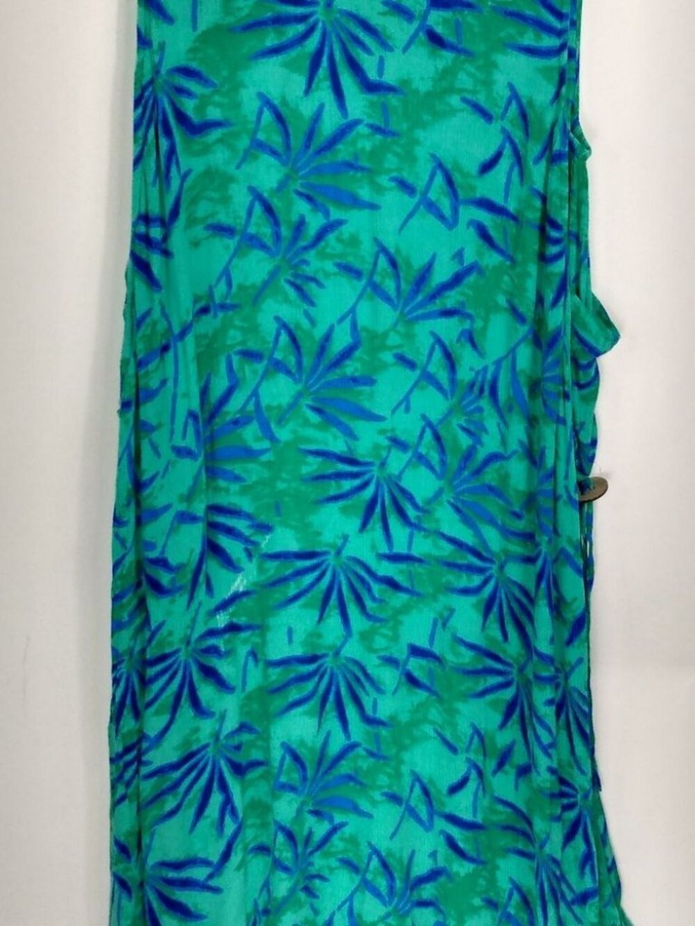 Sand Spirit M Cool Cabana Sleeveless Bamboo Print Maxi Dress in Lapis Turquoise